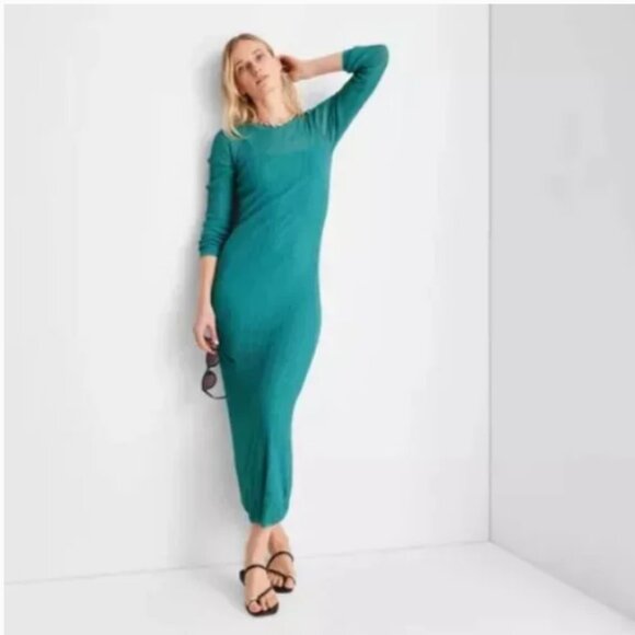 Long Sleeve Sheer Midi Dress - Future Collective with Jenny K. Lopez Teal L - Picture 3 of 5